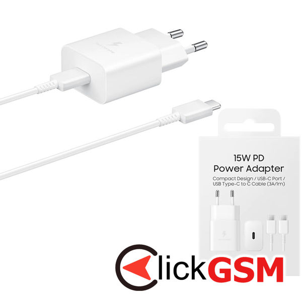 Samsung - Original Wall Charger (EP-T1510XWEGEU) - Type-C Fast Charging 15W with Cable Type-C - White (Blister Packing)