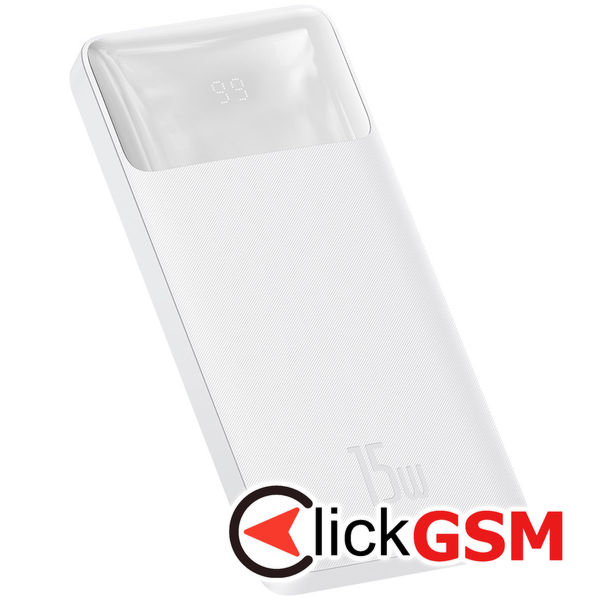 Baseus - Power Bank Bipow (PPBD050002) - Digital Display 2xUSB QC3.0, USB-C 10000mAh 15W + Cable Micro-USB 0.25m - White