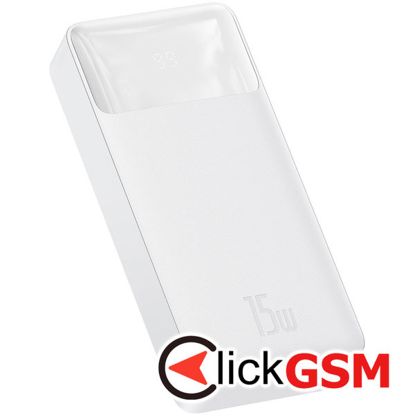 Baseus - Power Bank Bipow (PPBD050102) - Digital Display 2xUSB QC3.0, USB-C 20000mAh 15W + Cable Micro-USB 0.25m - White