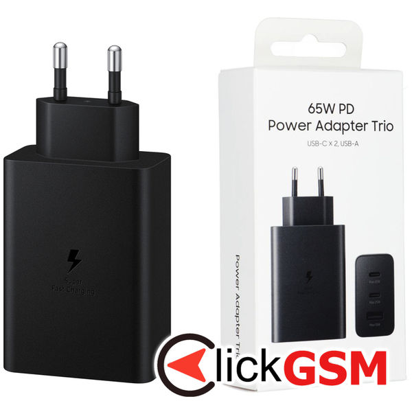 Samsung - Original Wall Charger (EP-T6530NBEGEU) - 2x Type-C, USB PPS, PD 65W, QC 3.0, AFC, FCP - Black (Blister Packing)