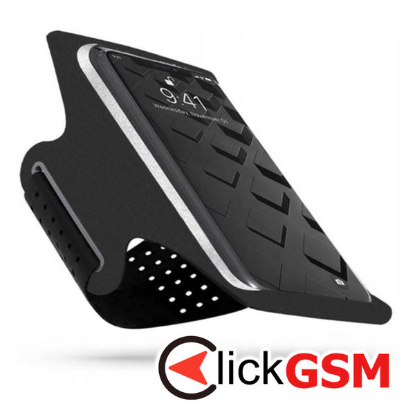 Techsuit - Sports Armband (TH10) - with Headphones Cable Clips, for Phones, max 7" - Black / Gray