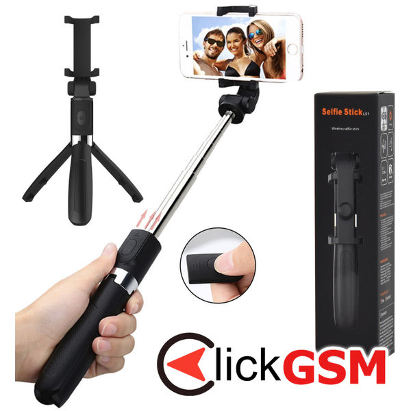 Techsuit - Selfie Stick (L01s) - Tripod Stable Mount with Extendable Arm, Bluetooth Remote Control, 70cm - Black