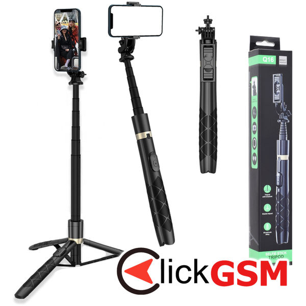 Techsuit - Selfie Stick (Q16) - Stable Tripod with 1/4 Screw Interface and Wireless Remote for GoPro, Phones, 156cm - Black