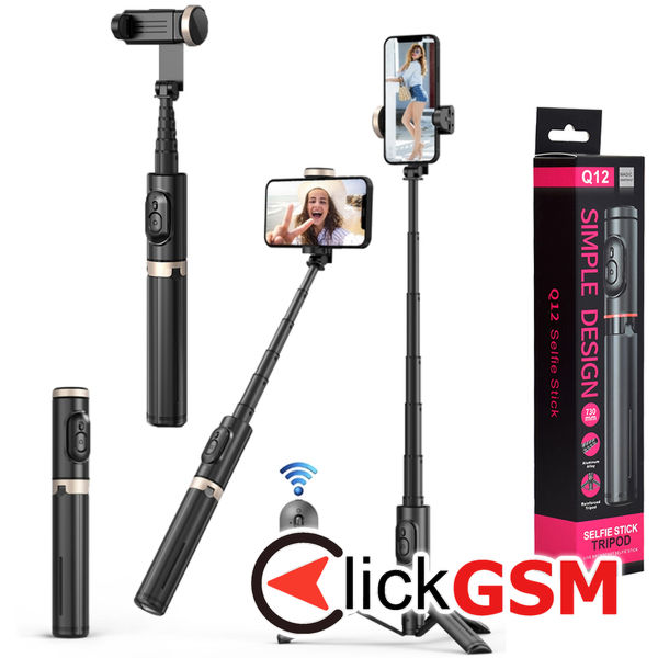 Techsuit - Selfie Stick (Q12) - Stable Tripod Mount with Wireless Remote Control, 73cm - Black
