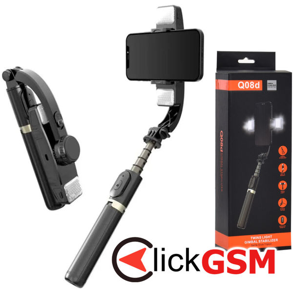 Techsuit - Selfie Stick (Q08D) - Stabilizer Tripod with Twins Light, Bluetooth Remote Control, 78cm - Black
