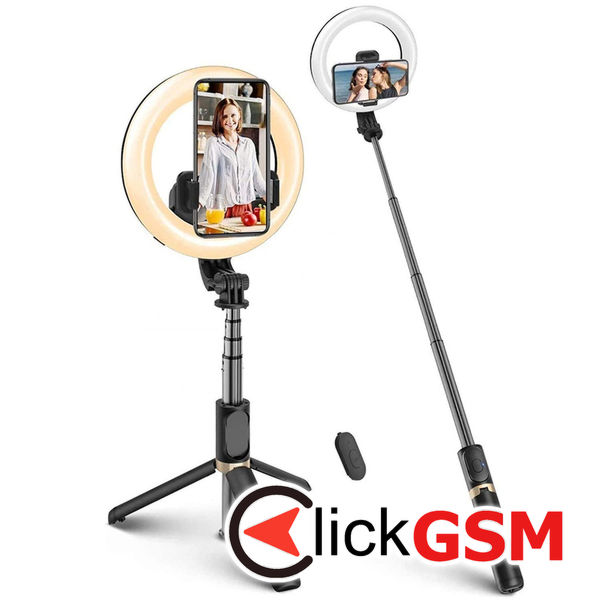 Techsuit - Selfie Stick (Q07) - Stable Tripod with Selfie Ring Light, Bluetooth Remote Control, 80cm - Black