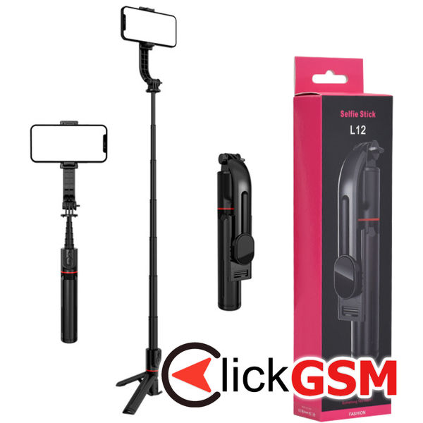 Techsuit - Selfie Stick (L12) - Stable Aluminum Tripod Foldable and Portable with Wireless Remote Control, 106cm - Black