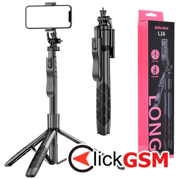 Techsuit - Selfie Stick (L16) - Stable Tripod Mount, 1/4 Screw Interface, Wireless Remote, Balance Steady Shot, 157cm - Black