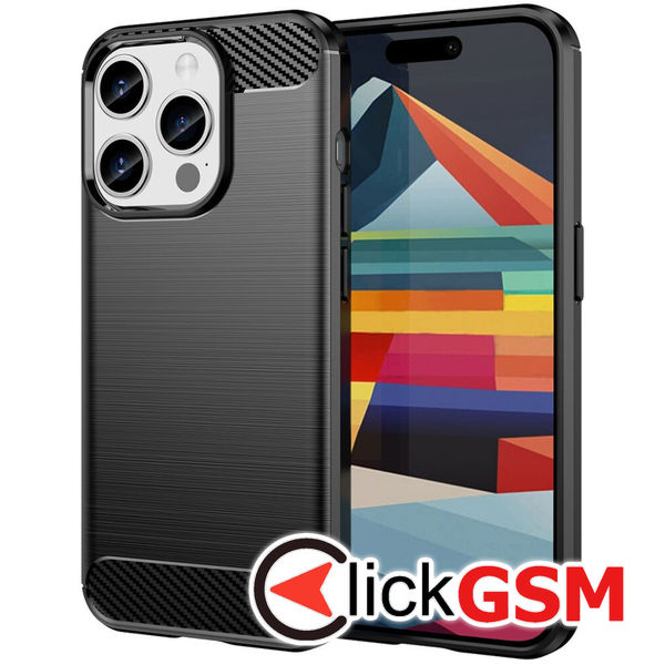 Husa de protectie Techsuit Carbon Silicone compatibil cu iPhone 15 Pro - Negru