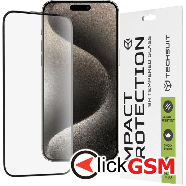 Techsuit - 111D Full Cover / Full Glue Glass - iPhone 15 Pro Max - Black