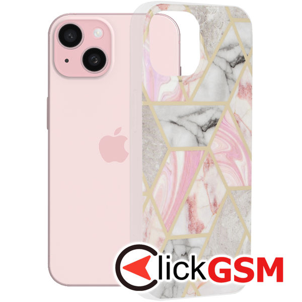 Husa de protectie Techsuit Marble Series compatibil cu iPhone 15 - Pink Hex