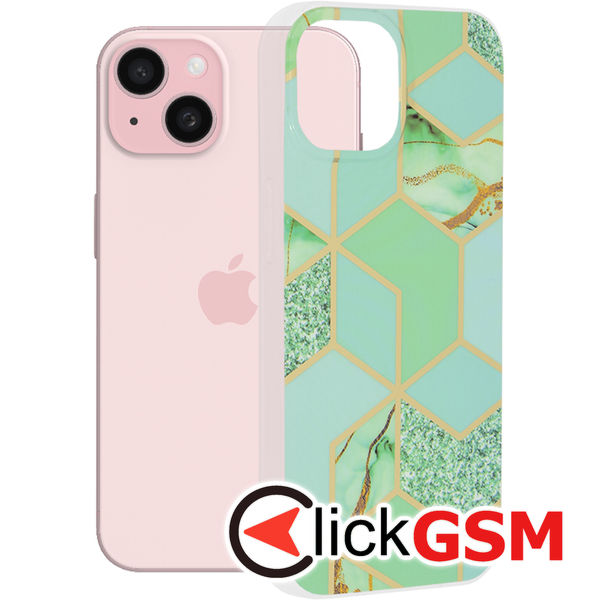 Husa de protectie Techsuit Marble Series compatibil cu iPhone 15 - Green Hex