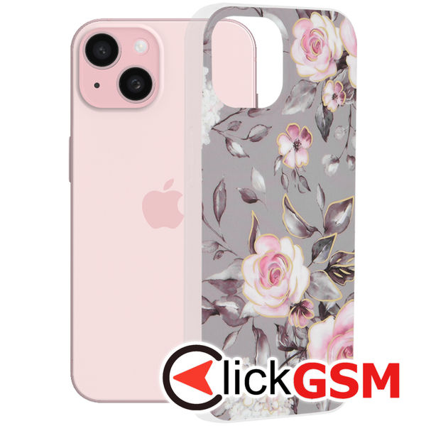 Husa de protectie Techsuit Marble Series compatibil cu iPhone 15 - Bloom of Ruth Gray