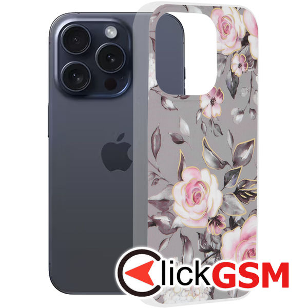 Husa de protectie Techsuit Marble Series compatibil cu iPhone 15 Pro - Bloom of Ruth Gray