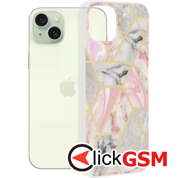 Husa de protectie Techsuit Marble Series compatibil cu iPhone 15 Plus - Pink Hex