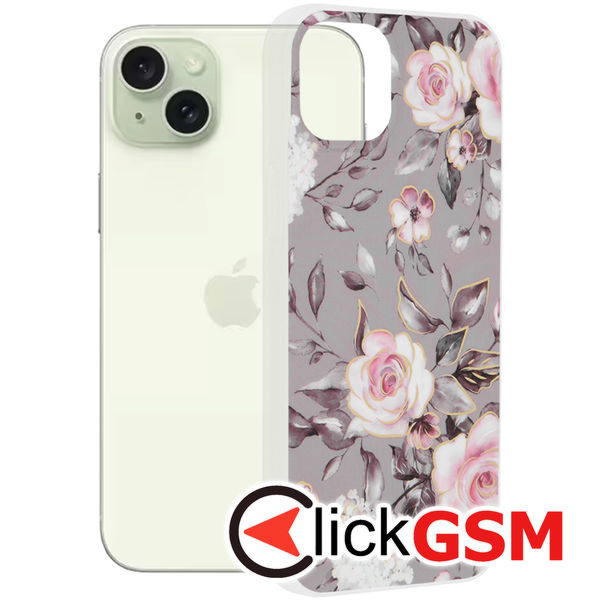 Husa de protectie Techsuit Marble Series compatibil cu iPhone 15 Plus - Bloom of Ruth Gray
