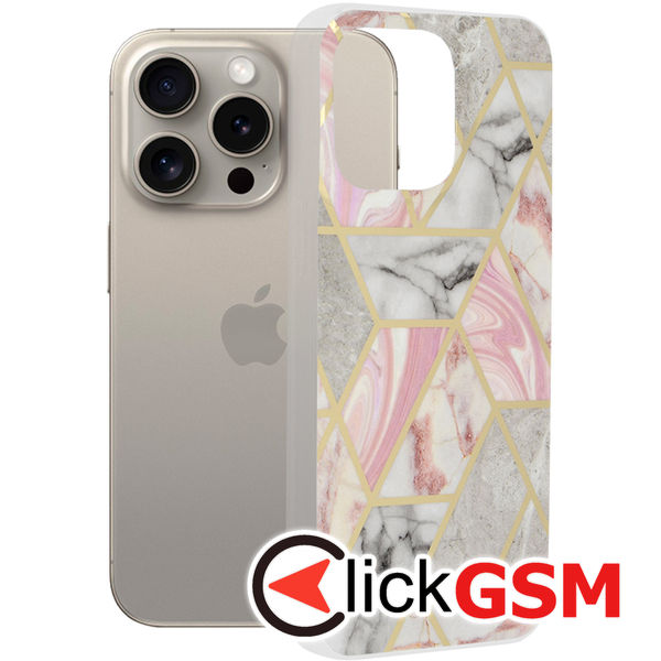 Husa de protectie Techsuit Marble Series compatibil cu iPhone 15 Pro Max - Pink Hex