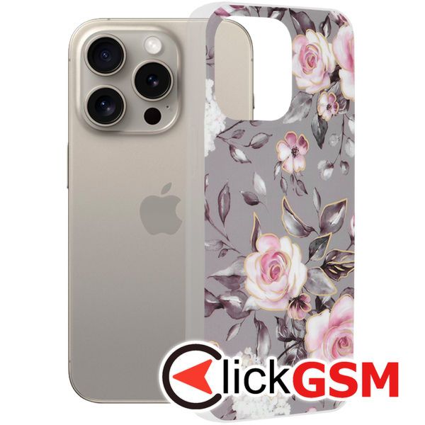 Husa de protectie Techsuit Marble Series compatibil cu iPhone 15 Pro Max - Bloom of Ruth Gray