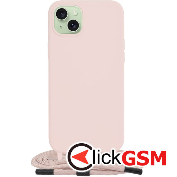 Husa de protectie cu snur Techsuit Crossbody Lanyard compatibil cu iPhone 15 Plus - Roz