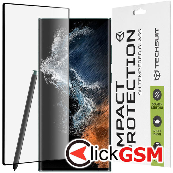 Techsuit - 111D Full Cover / Full Glue Glass / 3D Curved Screen - Samsung Galaxy S22 Ultra 5G - Black