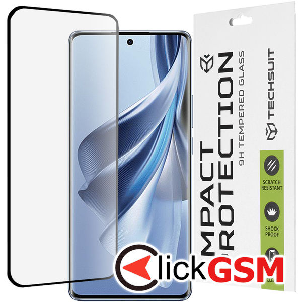 Techsuit - 111D Full Cover / Full Glue Glass / 3D Curved Screen - Oppo Reno10 - Black