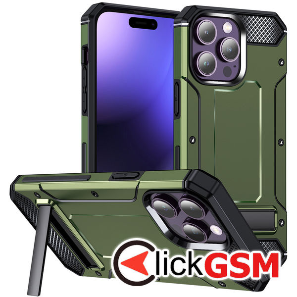 Husa Techsuit Hybrid Armor Kickstand pentru iPhone 15 Pro - Verde
