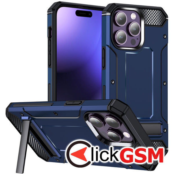 Husa Techsuit Hybrid Armor Kickstand pentru iPhone 15 Pro - Albastru