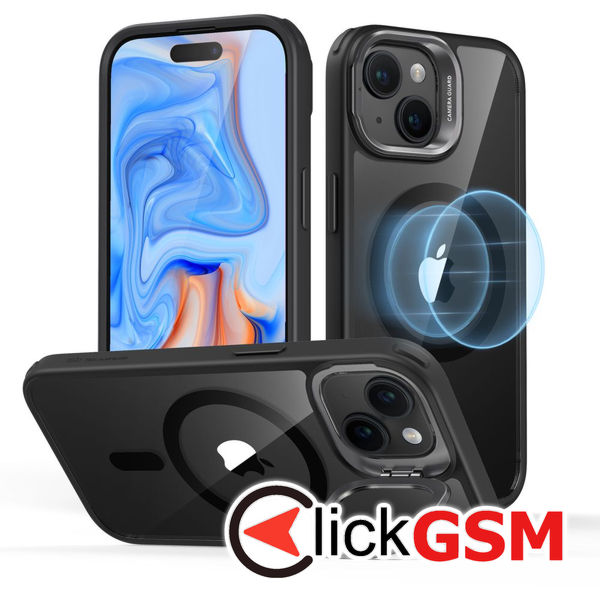 ESR - Classic Hybrid HaloLock Kickstand - iPhone 15 Plus - Clear Black