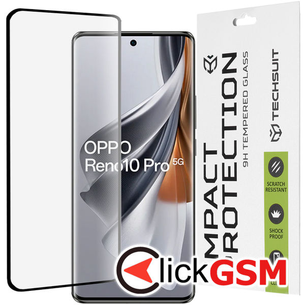 Techsuit - 111D Full Cover / Full Glue Glass / 3D Curved Screen - Oppo Reno10 Pro - Black