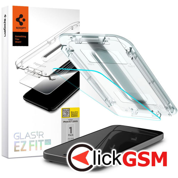 Spigen - Glas.tR EZ-FIT - iPhone 15 - Clear