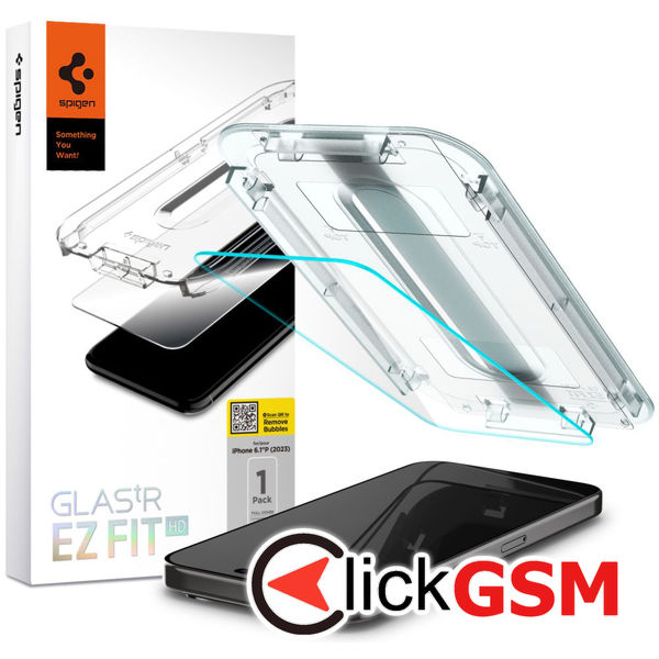 Spigen - Glas.tR EZ-FIT - iPhone 15 Pro - Clear