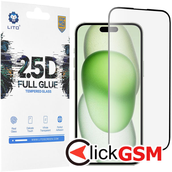 Lito - 2.5D FullGlue Glass - iPhone 15 Plus - Black