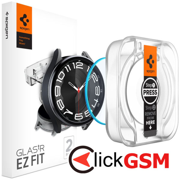 Spigen - Glas.tR EZ Fit (2 pack) - Samsung Galaxy Watch6 Classic 43mm - Clear