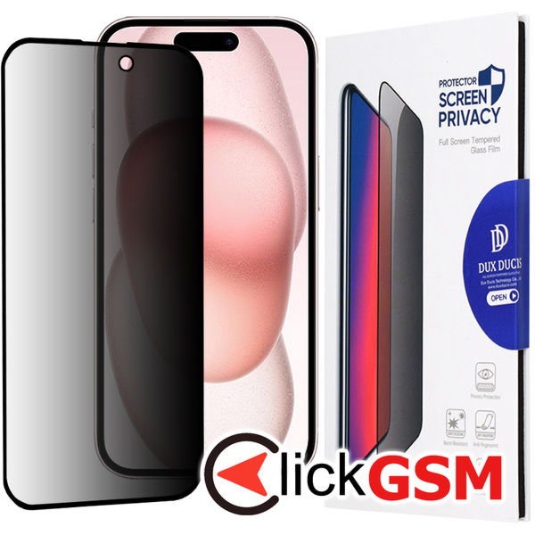 Dux Ducis - Tempered Glass Privacy - iPhone 15 - Black