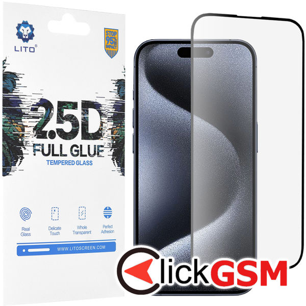 Lito - 2.5D FullGlue Glass - iPhone 15 Pro - Black