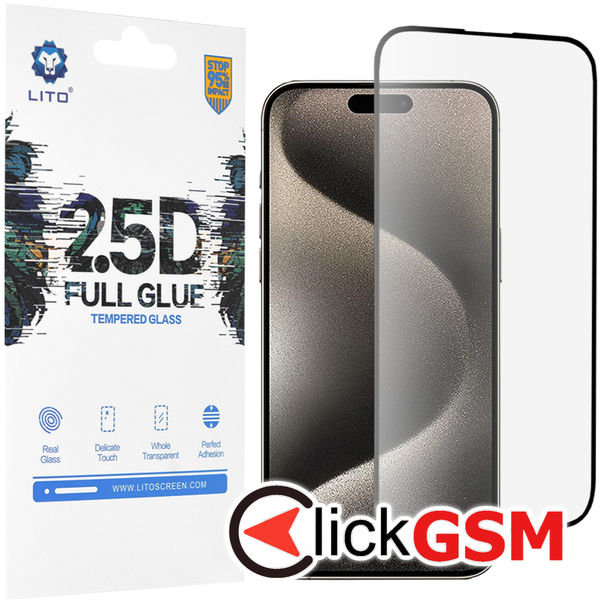 Lito - 2.5D FullGlue Glass - iPhone 15 Pro Max - Black