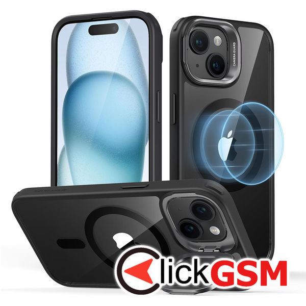 ESR - Classic Hybrid HaloLock Kickstand - iPhone 15 - Clear Black
