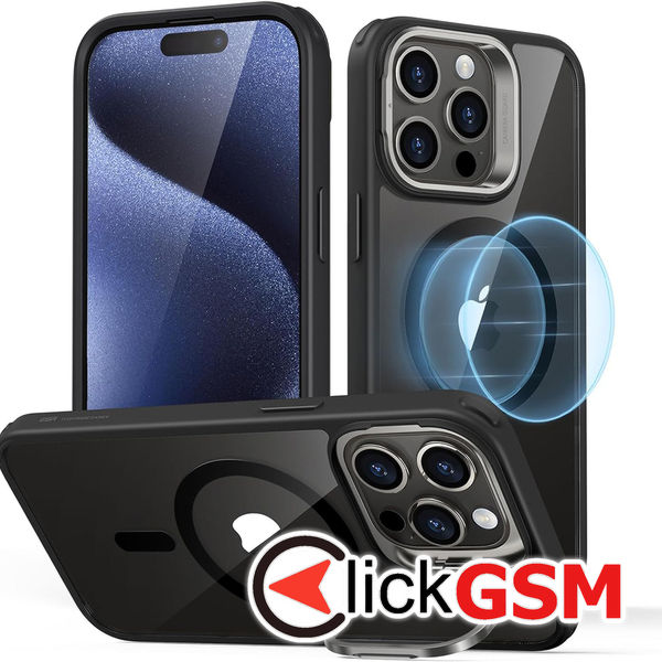 ESR - Classic Hybrid HaloLock Kickstand - iPhone 15 Pro Max - Clear Black