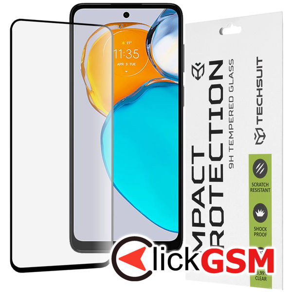 Techsuit - 111D Full Cover / Full Glue Glass - Motorola Moto E22s - Black