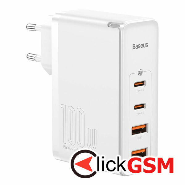 Baseus - Wall Charger GaN2 Pro (CCGAN2P-L02) - 2x USB-C PD 100W, 2x USB-A QC3.0 with Cable Type-C to Type-C - White