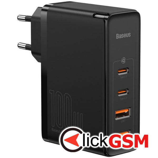 Baseus - Wall Charger GaN2 Pro (CCGAN2P-L01) - 2x USB-C PD 100W, 2x USB-A QC3.0 with Cable Type-C to Type-C - Black