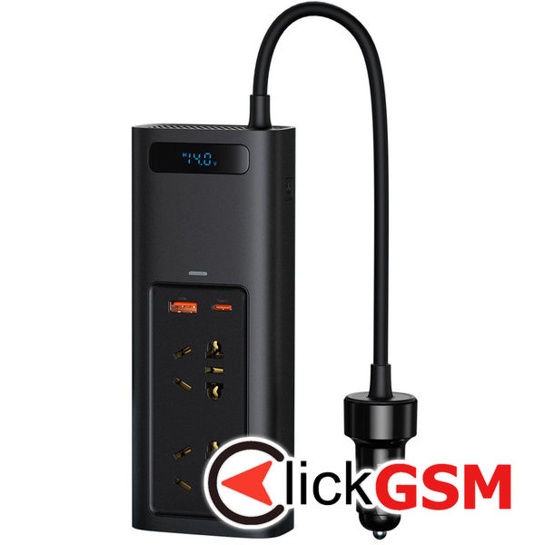 Baseus - In-Car Inverter (CRNBQ-A01) - USB, Type-C, CN/EU Plug, Digital Display, 220V, 150W - Black