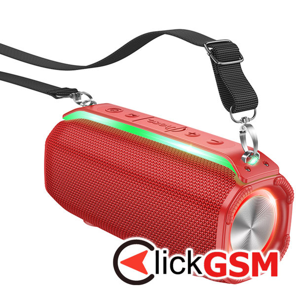 Hoco - Wireless Speaker Rick Sports (HC23) - with Shoulder Strap, Bluetooth 5.3, TF, USB, AUX, FM, RGB Lights, 10W - Red