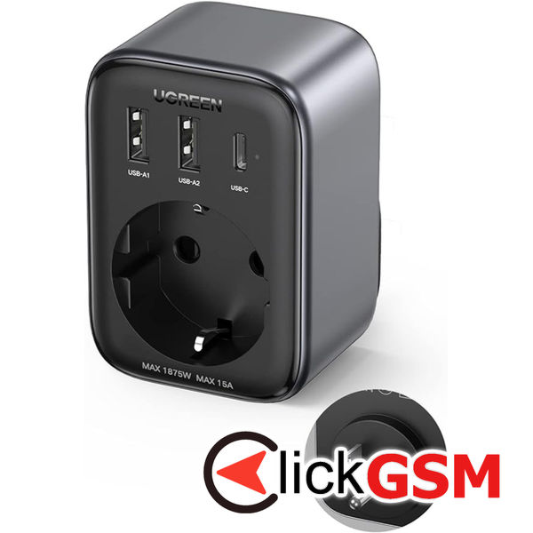 Ugreen - Wall Charger (15289) - EU Socket, 2x USB, Type-C to US, Fast Charging, 30W - Black
