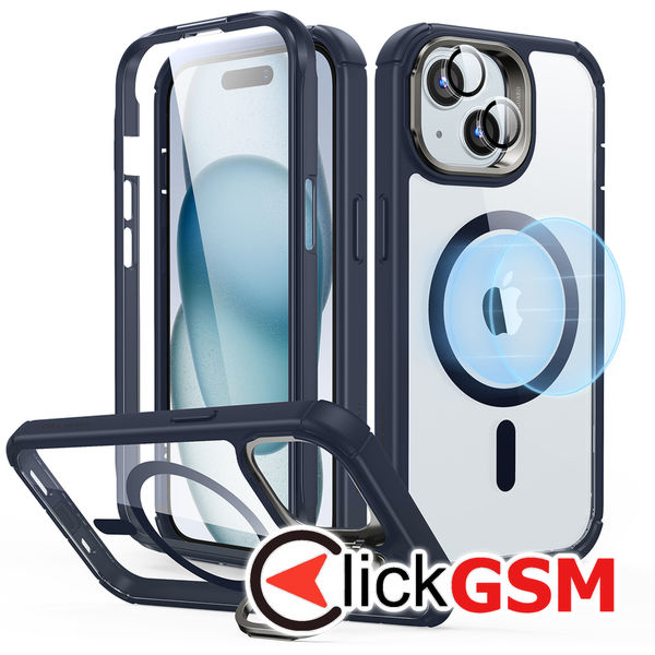 ESR - Armor Tough Kickstand HaloLock + Screen Protector - iPhone 15 Plus - Clear Dark Blue
