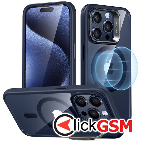 ESR - Classic Hybrid HaloLock Kickstand - iPhone 15 Pro Max - Clear Dark Blue
