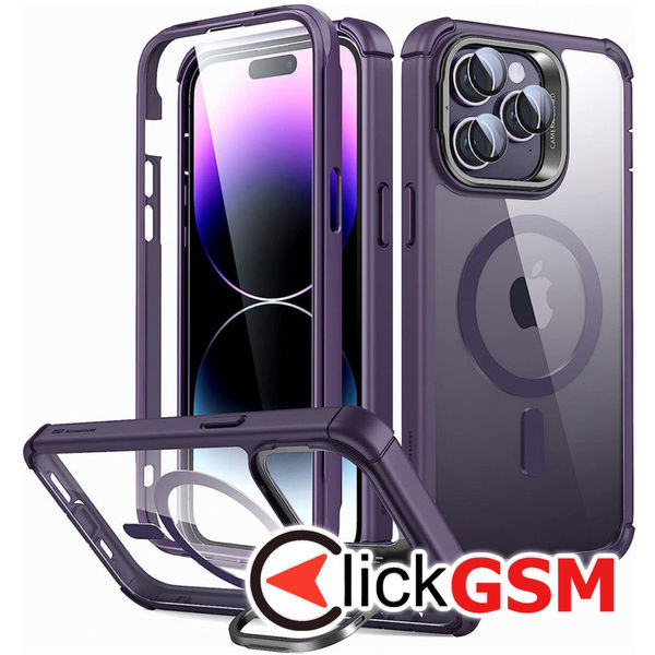 ESR - Shock Armor Kickstand HaloLock + Screen Protector - iPhone 14 Pro Max - Clear Purple
