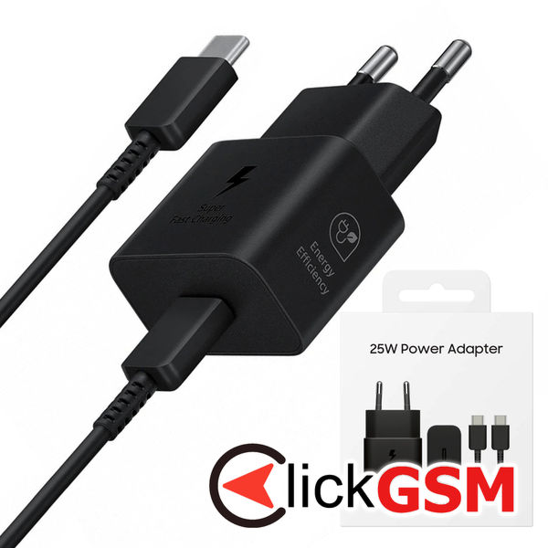 Samsung - Original Wall Charger T2510 (EP-T2510XBEGEU) - Type-C 25W, Super Fast Charging with Cable USB-C - Black (Blister Packing)