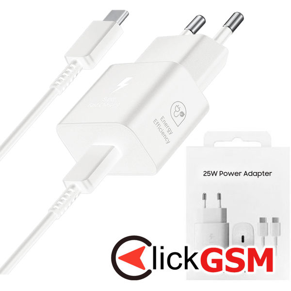 Samsung - Original Wall Charger T2510 (EP-T2510XWEGEU) - Type-C 25W, Super Fast Charging with Cable USB-C - White (Blister Packing)