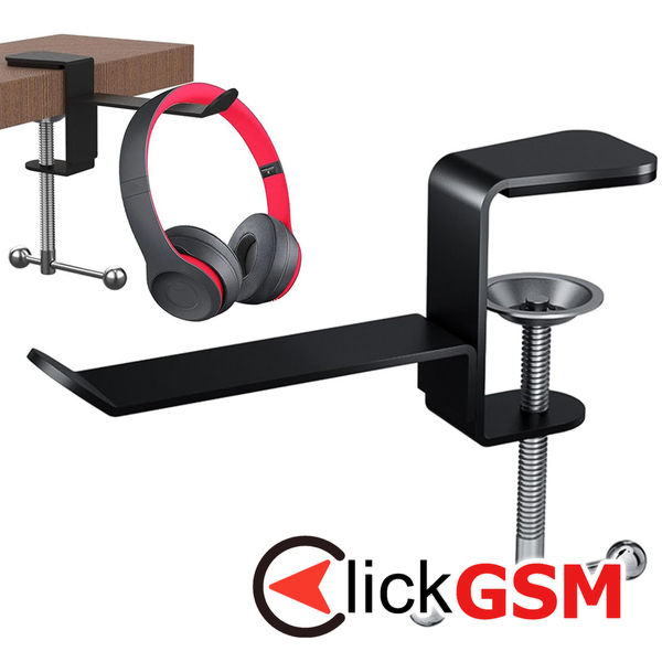 Techsuit - Desk Holder (DH1) - Universal Metal Hook Mount for Bags and Headphones - Black